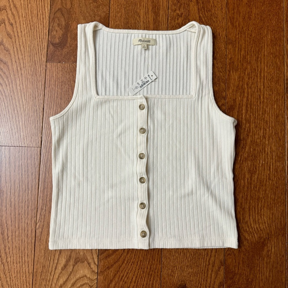 Madewell square neck ribbed button tank